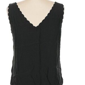 Rebecca Taylor Black Scalloped V-Neck Tank Top